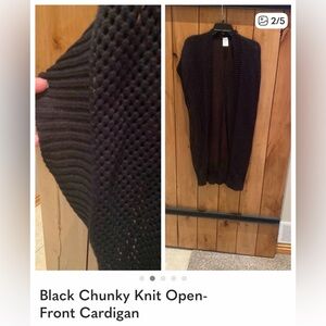Black Chunky Knit Open-Front Cardigan